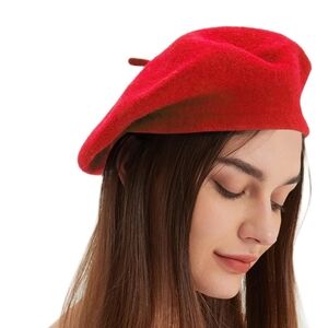 100 % wool Beret Cap red